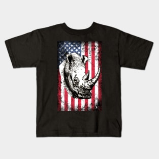 Patriotic Rhinoceros American Flag Kids T-Shirt